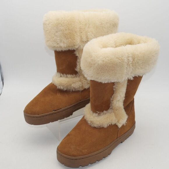New Style & Co. Women's 6 Witty Brown Suede Faux Fur Boots Booties Winter - Picture 1 of 9
